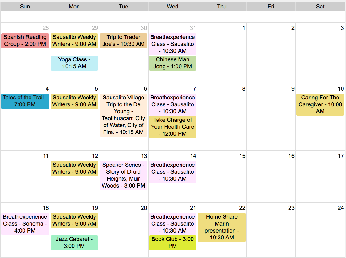 Sausalito Village Events Calendar